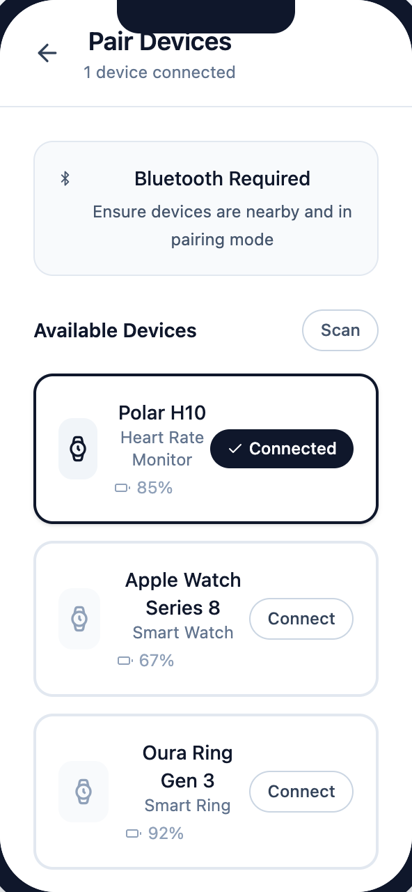 Device pairing screen